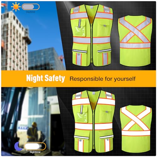 Image of Class 2 Safety Vest with Zipper Front and multiple Pockets, High Visibility Vest, Meets ANSI /ISEA Standards