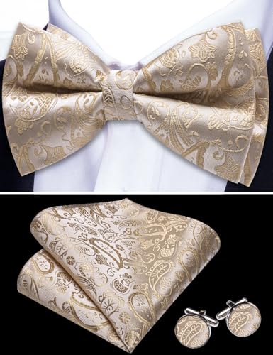 Image of YOHOWA Mens Bow Tie Set Paisley Coloful Pre-tied Bowties Adjustable with Handkerchief Cufflinks Wedding Prom Party