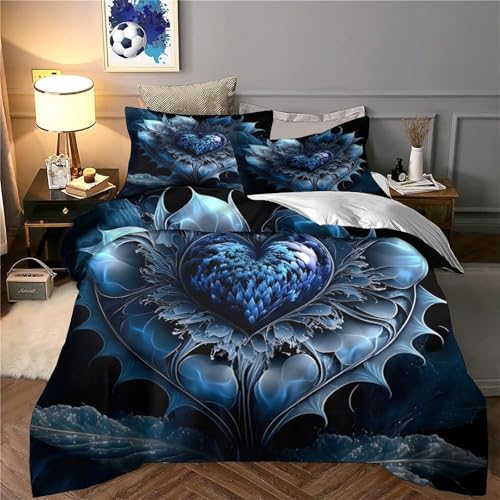 Housse de couette 200x200cm effet 3D fleurs bleues en microfibre premium
