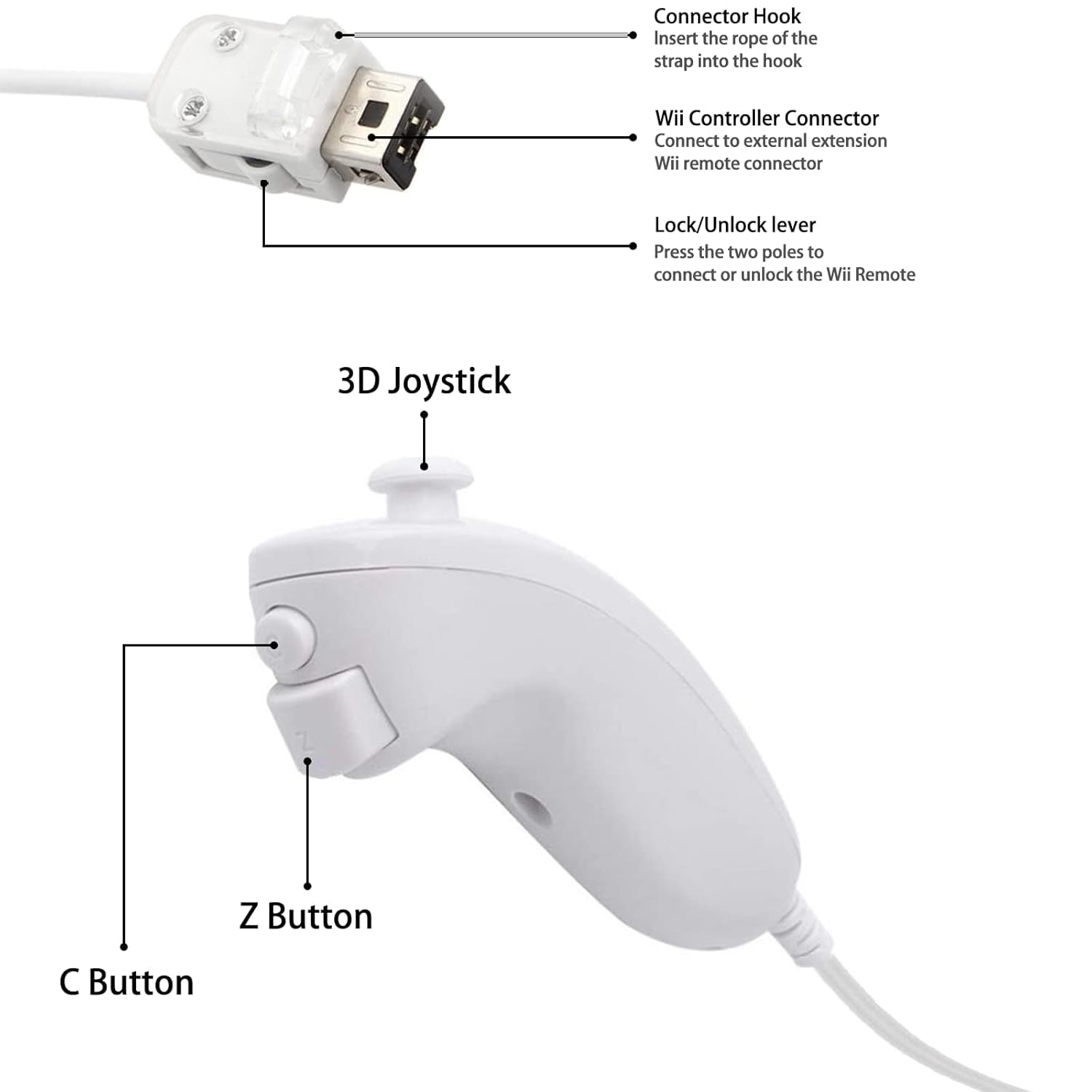 Doueuain Wii Controller and Wii Nunchuck for Wii/Wii U Controller, Remote Controller with Silicone Case and Wrist Strap (Black and White)