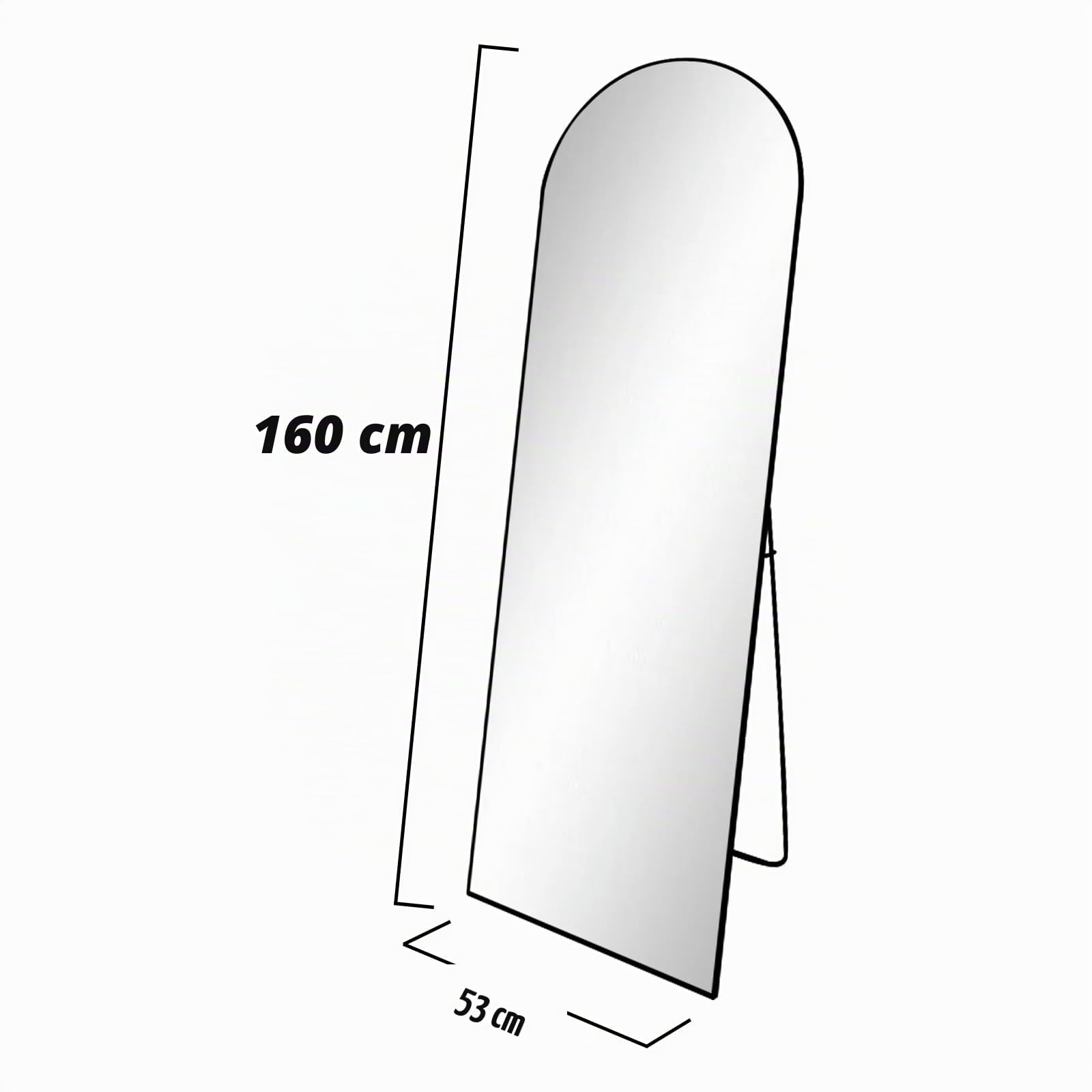 Kapler Miroir sur pied arqué 160 x 53 cm grand noir Miroir plein pied rond Déco Salon