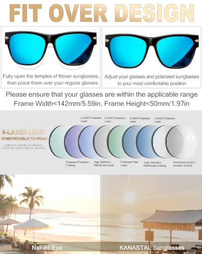 Image of KANASTAL Over Glasses Sunglasses Square Fit Over Polarized Sunglasses UV400 | Fit-over Put Over Glasses Design, Fashion Oversized, Lightweight TR90 Frame, Suitable for driving, beach, daily and vacation