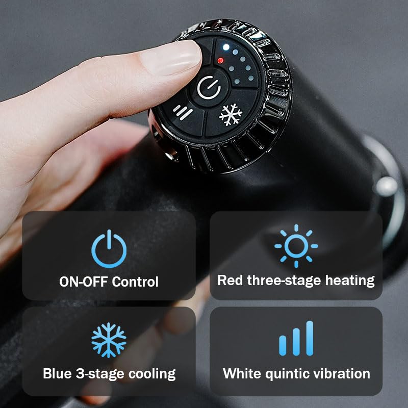 2 in 1 Mini Massage Gun with Extended Handle, Hot and Cold Deep Massager Tissue Back Massage for Athletes for Pain Relief, Handheld Muscle Massager with Carry Case &Silent Brushless Motor - Image 5