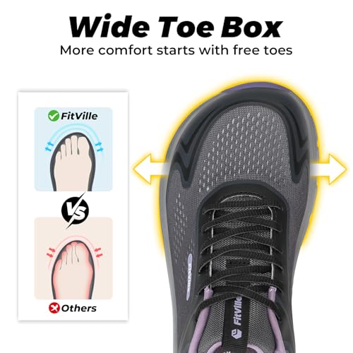 Women's Wide Toe Box Walking Shoes Breathable Sneakers Non-Slip Athletic Tennis Running Shoes for Swollen Feet Heel Pain Relief - FlowCore V62