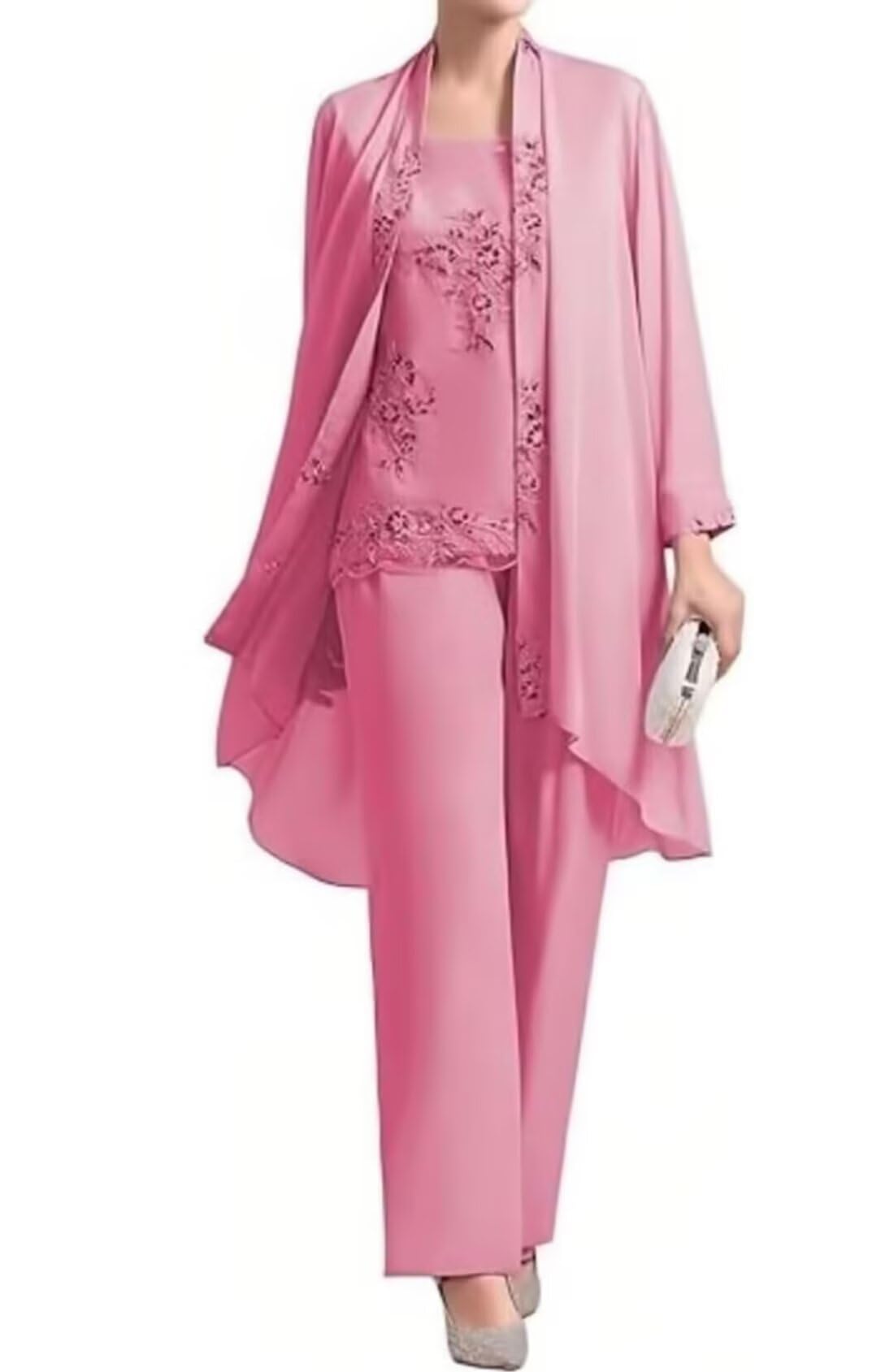 3 Pieces Mother of The Bride Pants Suit Chiffon Lace Appliques Formal Outfit with Jackets