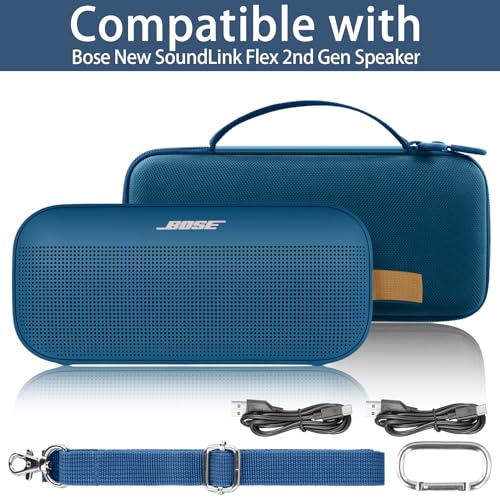 Image of co2CREA Hard Travel Case for Bose SoundLink Flex 2 /1 Speaker, Twilight Blue | Carabiner Attachment, Comfortable Hand Strap, Detachable Shoulder Strap, Accessory Organization, Secure Protective Storage