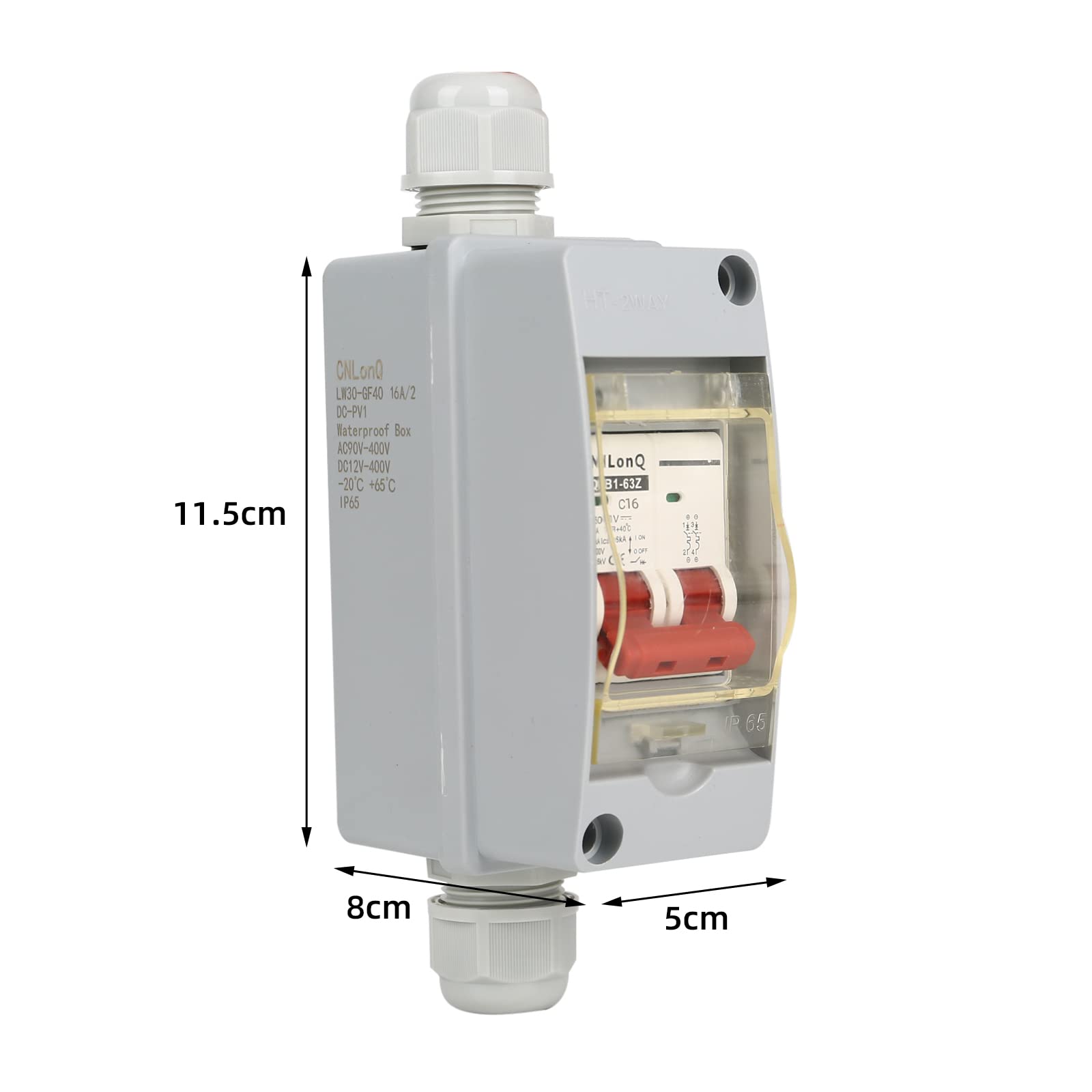 Disjoncteur PV DC - Disjoncteur automatique - 12-500 V - 2 pôles - Avec câble - Fiche solaire IP65 - Étanche - Pour installation solaire (IP65 16 A)