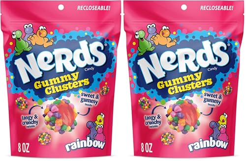 Nerds Gummy Clusters Candy, Rainbow, Resealable 8 Ounce Bag (Pack of 2)