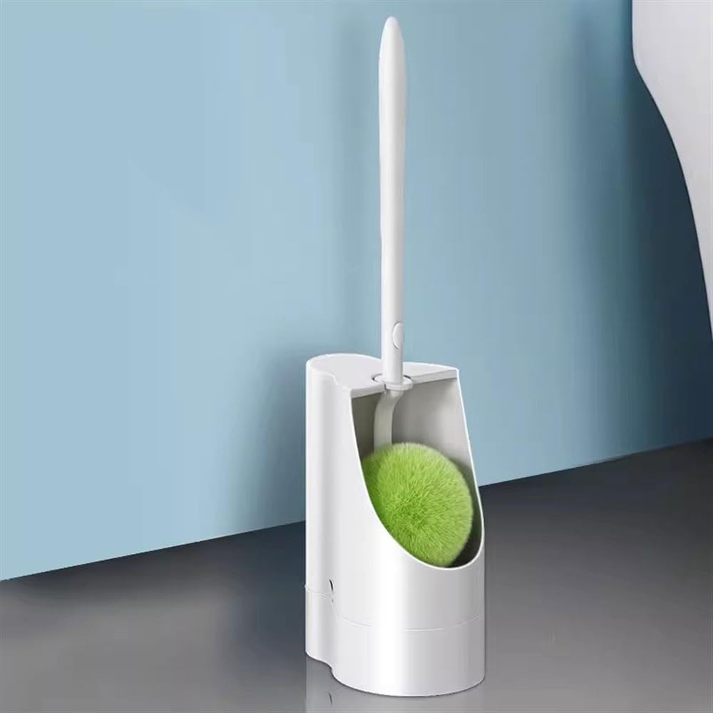 Escobillas de Baño Cepillo Tipo Bola de Pelo Verde, Cepillo de baño de pie, Juego de portaescobilla de baño suspendido Transpirable, Cepillo de baño de Mango Largo Escobilla WC