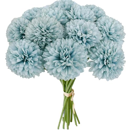 Image of Mandy's 12pcs Artificial Blue Ball Chrysanthemum Flowers