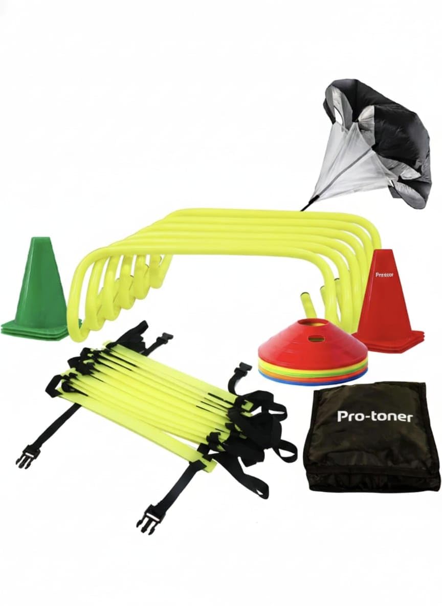 Pro-Toner Speed and Agility Soccer Training Kit,9" Hurdles - 6Pcs + 6 M Ladder - 1 Piece + 9" Cones - 6 Pcs + Space Markers -30 Pcs + Speed Chute Large - 1 Piece + Kit Bag (Level 2 Combo)-picture-24