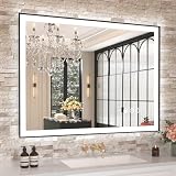 Amorho 40'x 30' LED Bathroom Mirror with Black Frame, Front Light and Backlit(Controlled Separately), Stepless Dimmable, Anti-Fog, Shatter-Proof, 3 Colors, Memory