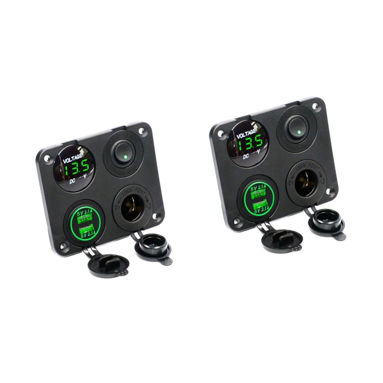 Housoutil 2 Pezzi 4 1 12-24v Caricabatteria Da Auto Convertitore 21a Presa Usb Pannello Voltmetro Led Verde Per Barca Rv Camion Camper