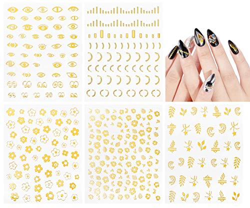 Panegy 5 Blatt Nail Sticker Gold Nagelsticker Selbstklebend Nagelaufkleber Gold 3D Nail Art Aufkleber Nagel Sticker… – Bild 3