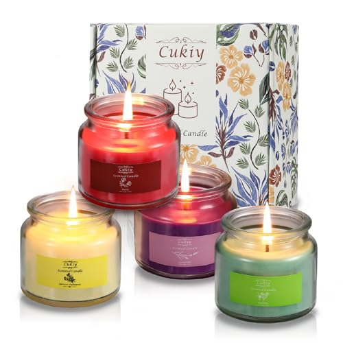 Scented Candles, Cukiy Jar Candle Classic Scent 4 Pack, Exquisite Colorful Smoke-Free Fragrant Aromatherapy Gift Set