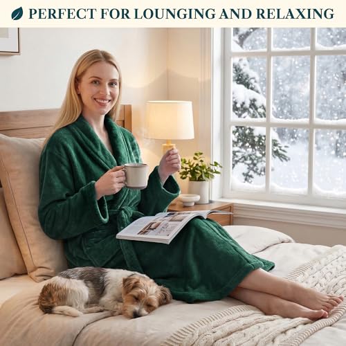 Image of PAVILIA Womens Robe Fleece Plush Soft, Fluffy Fuzzy Cozy Warm Bathrobe, Shower Spa House Long Robe for Women