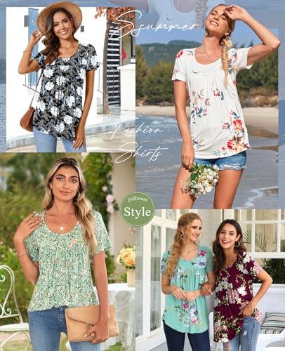 CATHY Women's 2025 Summer Short Sleeve Tunic Tops Loose Fit Comfy Blouses Casual Shirts for Leggings M-4XL4