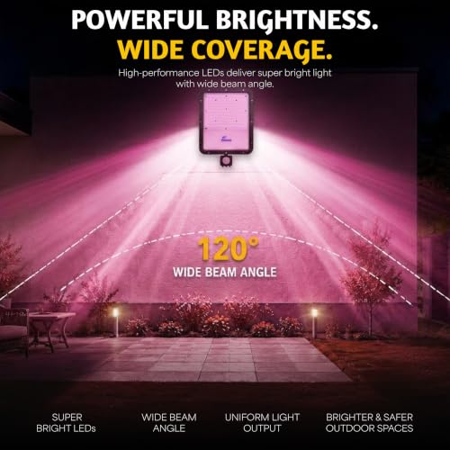 Image of Forus 250W LED Flood Light Pink with Motion Sensor Auto On Off Day Night Mode Waterproof Outdoor Security Light for Garden Parking Garage Factory Warehouse Shop High Bright Floodlight 4Yr Warranty-1Pc