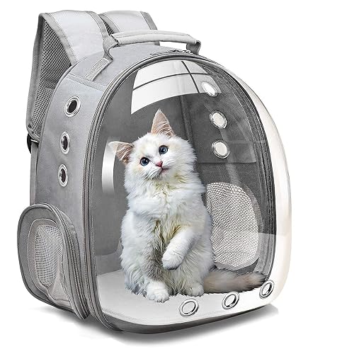 Image of The Pets Company Transparent Capsule Breathable Airline-Approved, Ventilate Carrier Backpack for Travel, Hiking and Outdoor for Cats & Kittens - Silver Grey