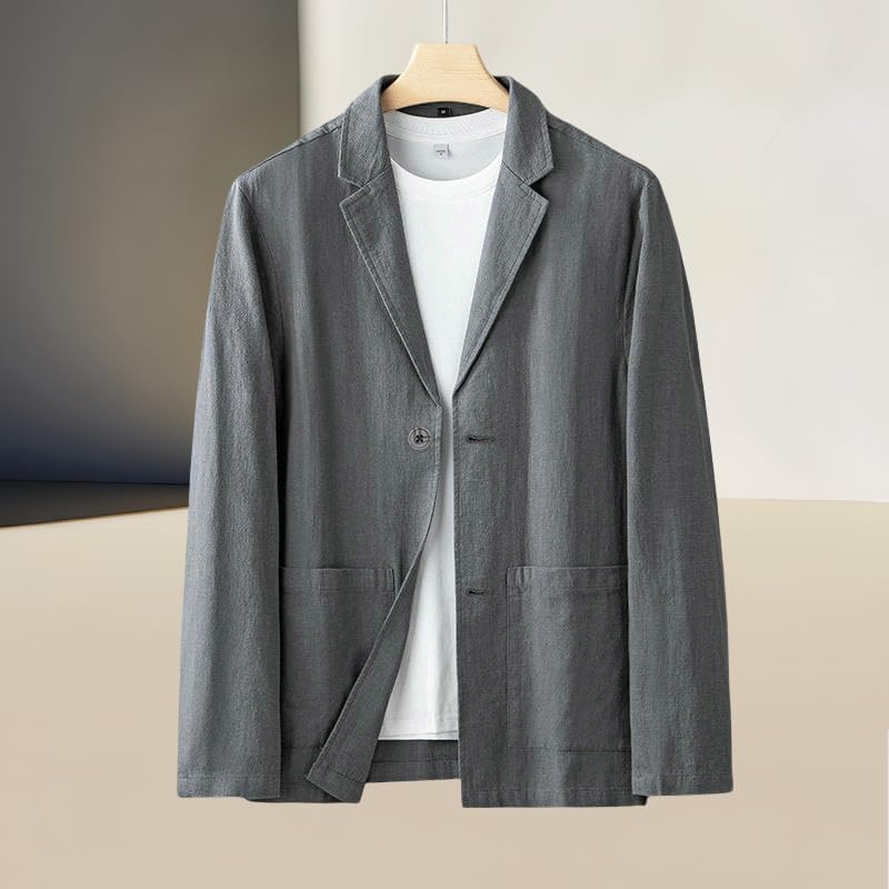 Men's Simple Casual Ramie Blazer Jacket Literary Retro Trendy Linen Style