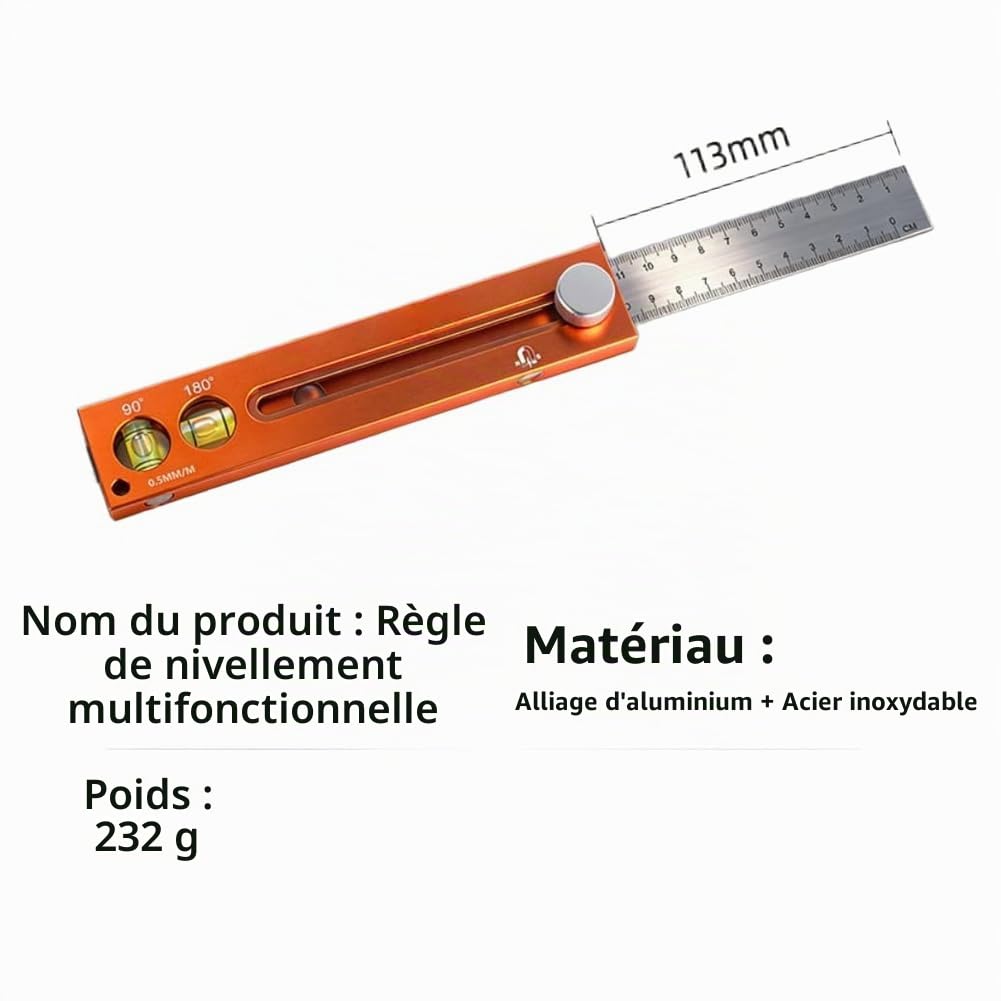 Niveau de marquage multifonctionnel, règle extensible en alliage d'aluminium avec bulle pour le travail du bois, mesure et positionnement, outil portable précis pour le bricolage