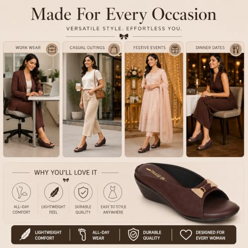 Image of TRASE Women's Fashion Sandals | Faux Leather Comfortable and Stylish Wedges | For Casual Wear & Formal Wear Occasions | For Women & Girls