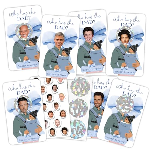heiyihe Blue Bow Baby Shower Scratch Off Card - Who is The Daddy Gender Reveal Games - 3.5 x 2.1 in - Great Party Icebreak Game Ideas for Baby Shower, Gender Reveal Party Decor-41 Pcs -A07