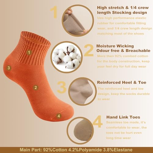 Image of Womens Cotton Anti-Pilling Quarter Crew Socks | Moisture-wicking, Odor-control, Lightweight, Office /gym, 7-pair, US 6-10