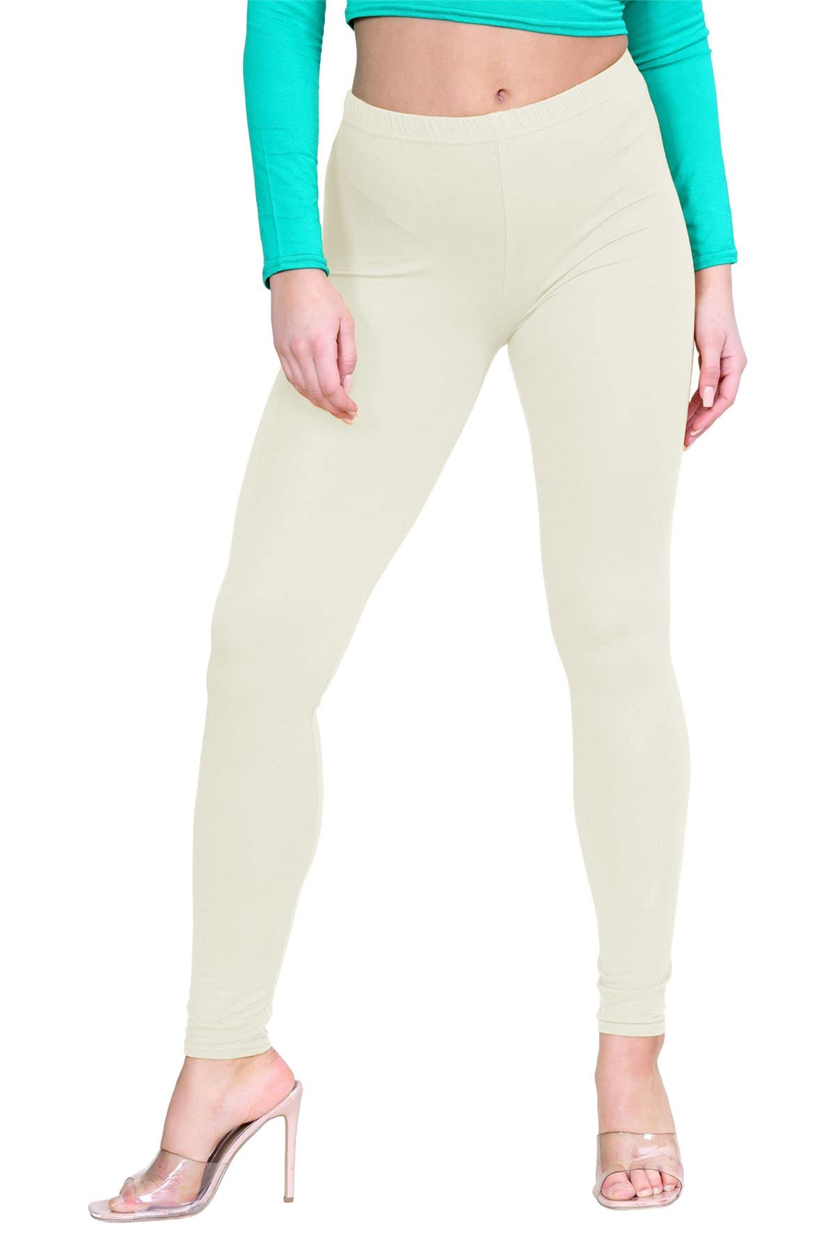 Hamishkane® Womens Viscose Leggings, Elasticated Waist Skinny Yoga Pants for Women, Plain Stretchy Gym Leggings, Full Length Slim Fit Pants, Women Activewear Cream