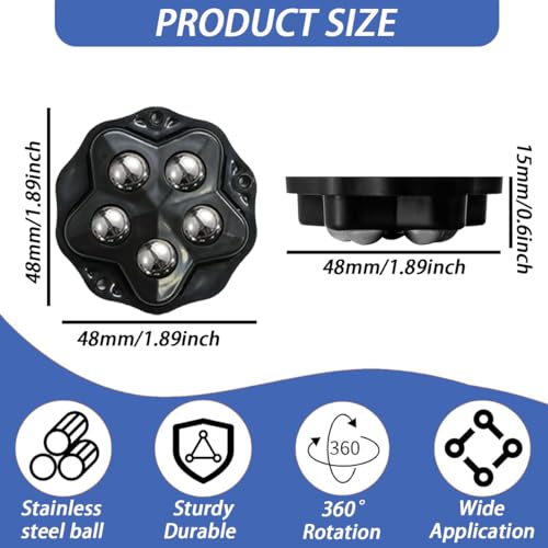 Self Adhesive Caster Wheels Stainless Steel 360° Swivel Low Profile Rollers with Brake Pads,for Furniture, Kitchen, Storage Bins & Mop Bucket (Black-4pcs)