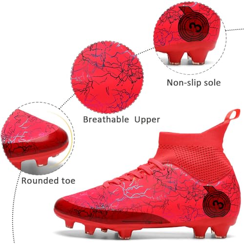 DISRATEBLU Kids Soccer Shoes Boys Football Cleats Professional Athletic Outdoor Trainning Football Shoes Youth Girl Turf Soccer Cleats Red