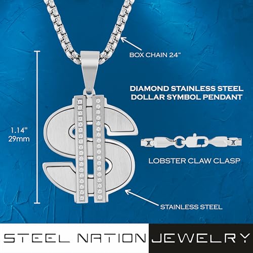 Colgante de dólar de acero inoxidable con diamantes de 1/3 ct para hombre 3