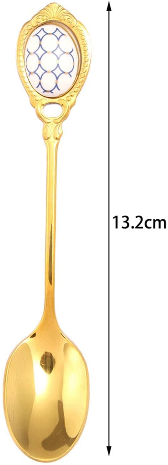 Löffel Restaurants Edelstahl Löffel Inlay Keramik Griff Kaffee Scoop Vintage Gold Farbe Dessert Kuchenschaufel Esslöffel Hause(D)