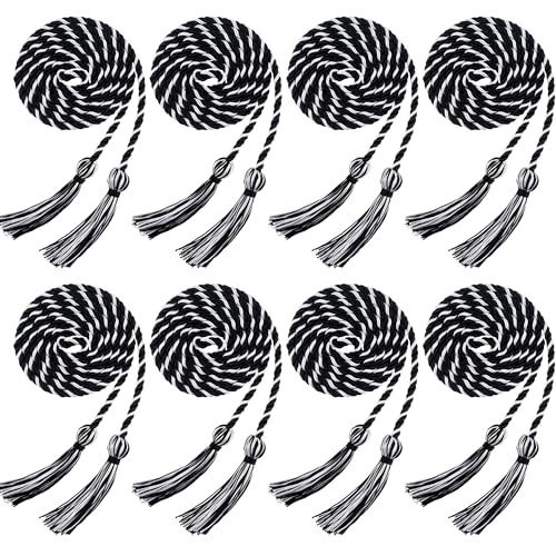 Image of Trounistro 8 Pieces Graduation Cords Yarn Honor Cords with Tassel for College Graduation Students (Black with White)