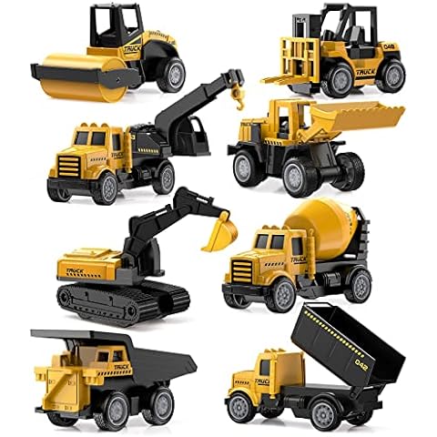 Geyiie Alloy Small Construction Cars Vehicles, Die Cast Mini Construction Truck Toys, Heavy Duty Bulldozers Excavator Cement Dump Toys Outdoor Easter Gifts for Kids Toddler Cover