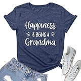 YITAN Women Happiness is Being Printed Graphic Tee Tops Heather Navy XX-Large