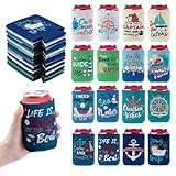 Cruise Beer Can Cooler 16 Pcs Neoprene Boating Gift Beer Sleeves for Can Sleeves for Men 12 oz Reusable Insulated Funny Drink Cans Cover for Nautical Themed Party Ship Beach Summer Party Favor
