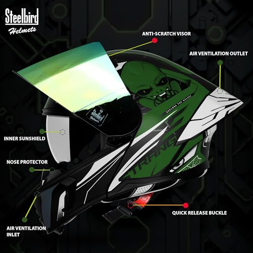 Image of Steelbird SBA-20 Strange ISI Certified Flip-Up Graphic Helmet for Men with Inner Silver Sunshield