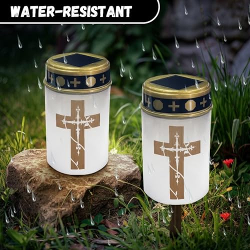 Image of Cross Light for Prayer Cemetery Solar Lights for Grave Cemetery Decor Candle Lamp Waterproof Solar Power Light Eternal Lights for Graves Cemetery Memorial Gift 2 Pcs