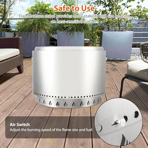 20.5'' Smokeless Outdoor Fire Pit - 24lbs Stainless Steel Wood Burning Stove w/360° Airflow & Ash Pan, Portable Fireplace for 4-6 People, Backyard, Patio, Camping