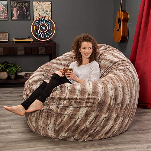 Image of Jaxx 6 Foot Cocoon - 2-in-1 Convertible Bean Bag Bed & Large Bean Bag Chair for Adults, Premium Luxe Faux Fur - Mountain Fox