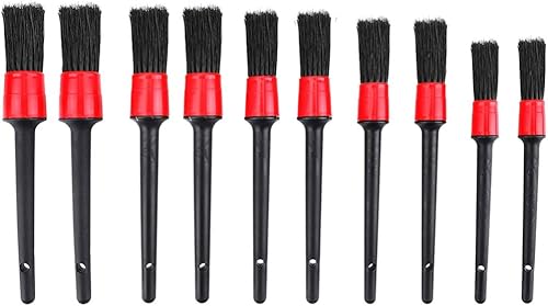 Gigicloud Juego de cepillos para detalles del automóvil, 10 piezas, juego de cepillos para detalles de automóvil, mango de fibra de plástico, kit de