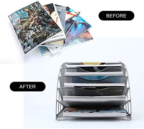 PAG Fan-Shaped Desk File Organizer Mail Letter Sorter Paper Holder Magazine Rack for Office Home School, Silver