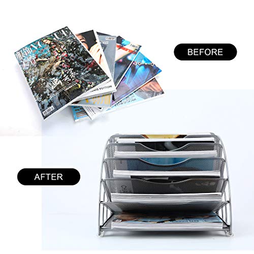 Pag Fan-Shaped Desk File Organizer Mail Letter Sorter Paper Holder Magazine Rack For Office Home School, Silver #TOP4