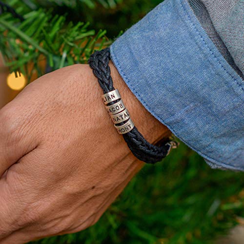 Handmade Personalized Men's Bracelet With Small Custom Beads In Sterling Silver - Custom Man Birthday Anniversary Stacking Style Christmas Valentines Day Jewelry Gift For Him (Sterling Silver) #TOP3