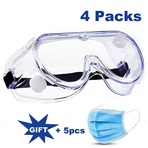 Safety Goggle Protective Eyewear - Splash Shield Safety Glasses Impact Goggles Clear Anti-Fog Lenses Spectacles for Eye Protection for Lab Home Classroom Workplace (4 Packs)