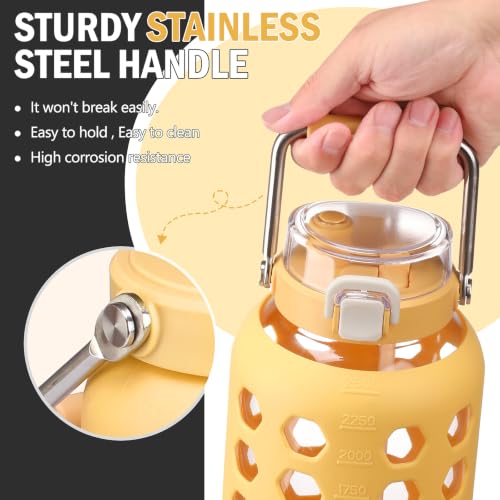 Image of MUKOKO 84 oz Glass Water Bottle, Stainless Steel Handle, Yellow