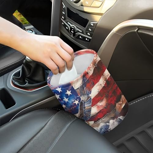 Image of Eagle with American Flag Car Trash Can Reusable Foldable Hanging Portable Dustbin Bin Waste Basket Collapsible Car Accessories Interior for Car SUV Trucks Universal