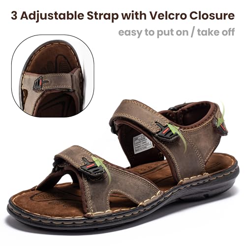 Image of ArcBrothers Men's Premium Leather Sandals - Classic Roman Style Open Toe Sandals - Cushioned Heel, Non-Slip & Sturdy Support