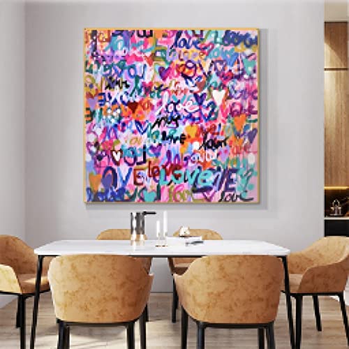 Toile Peinture Amour Abstrait Coeur 80x80cm Grand Format Moderne Sans Cadre - 4